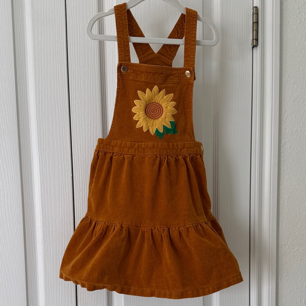 Vintage Cynthia Rowley Sunflower Corduroy Jumper Dress Girls Size 7 Cottagecore